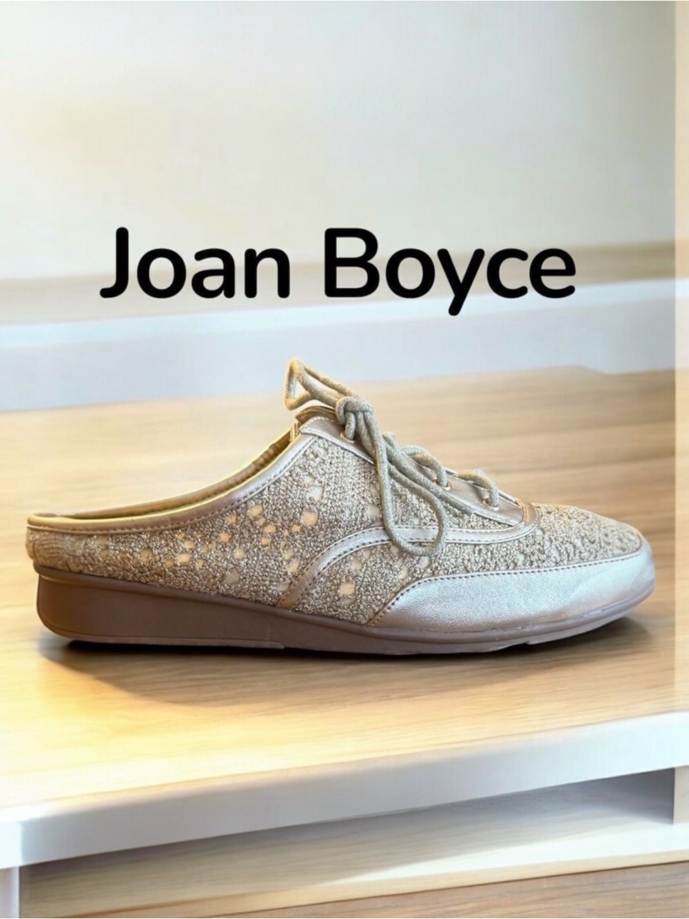Joan Boyce Women's Gold Lace Embellished Lace Up Slip-On Slides Cushioned Shoes